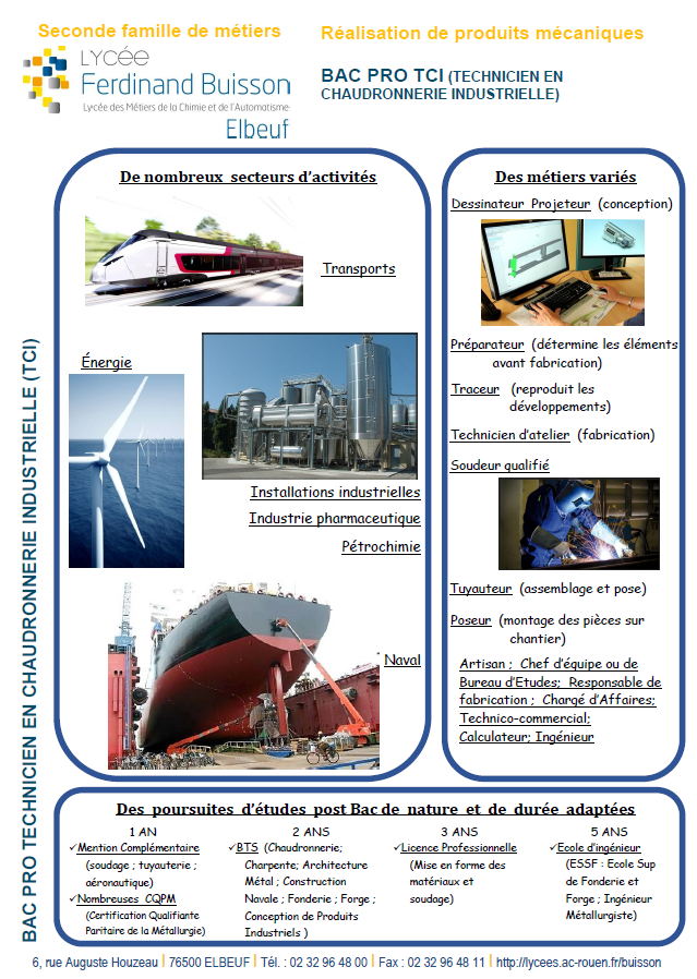 BAC PRO Technicien En Chaudronnerie Industrielle TCI Lyc e BAC PRO Technicien En Chaudronnerie Industrielle TCI Lyc e